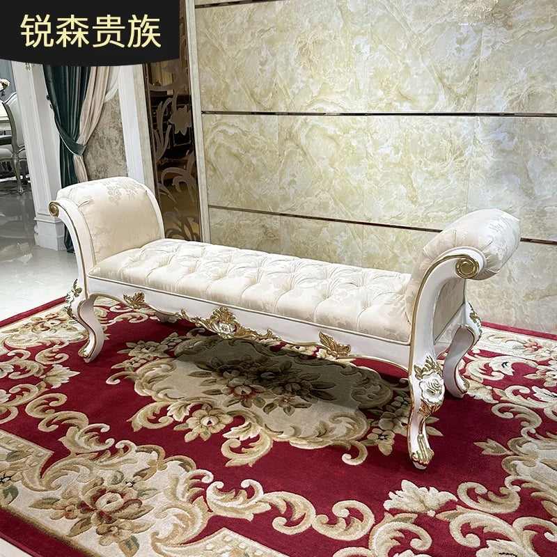 French Fabric Bed End Stool European-style Palace Luxury New Classical Solid Wood Room