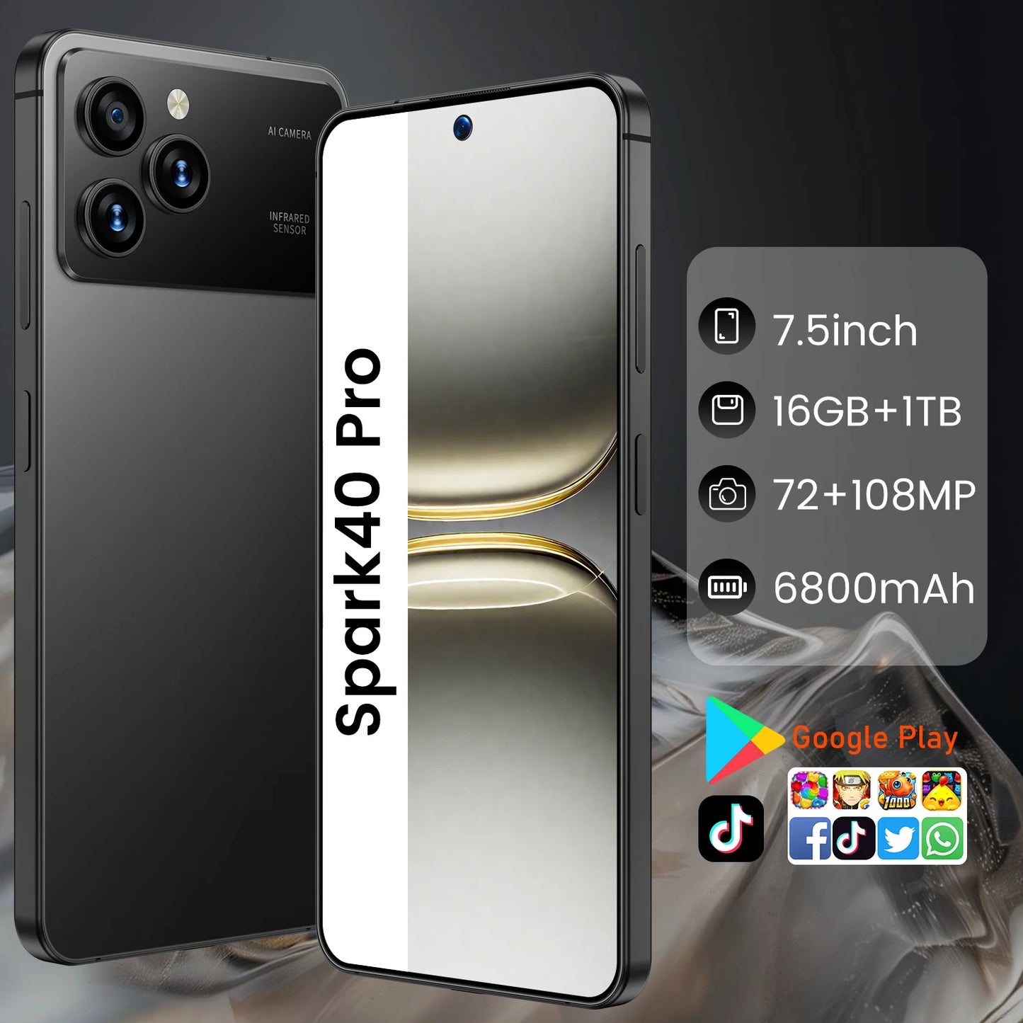 Original Pro Spark 40 Smartphones 16GB+1TB 5G Dual SIM Cellphone Mobile Phone