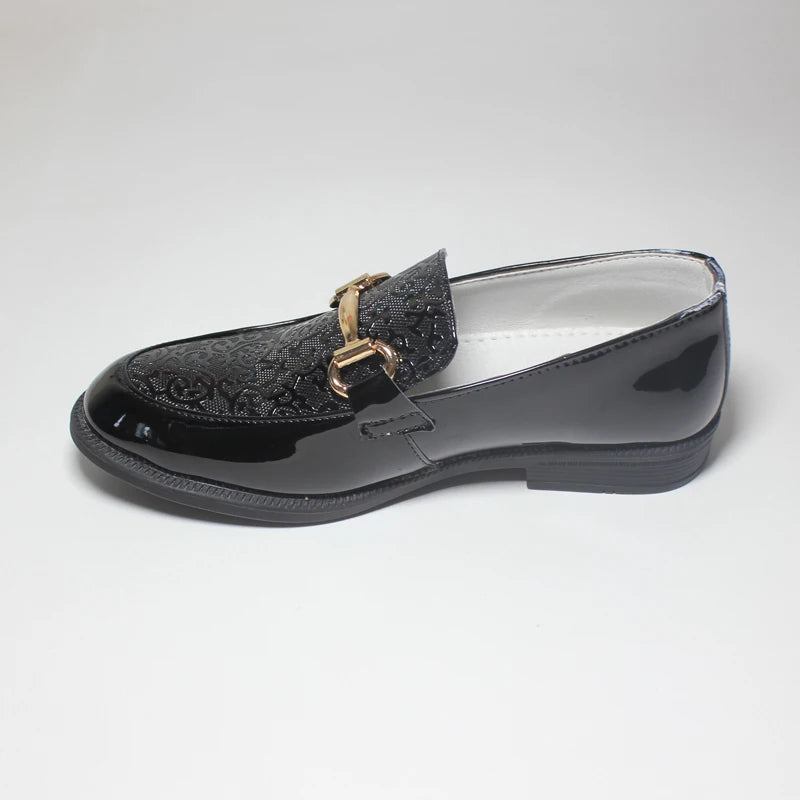 Boys Formal Shoes Black Patent Leather Slip On Round Toes