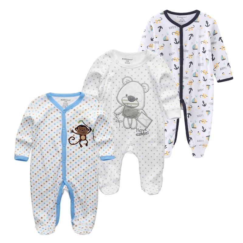0-12Months Baby Rompers Newborn Pajamas Girls Boys 100% Cotton Long Sleeve 1/2/3 Pieces