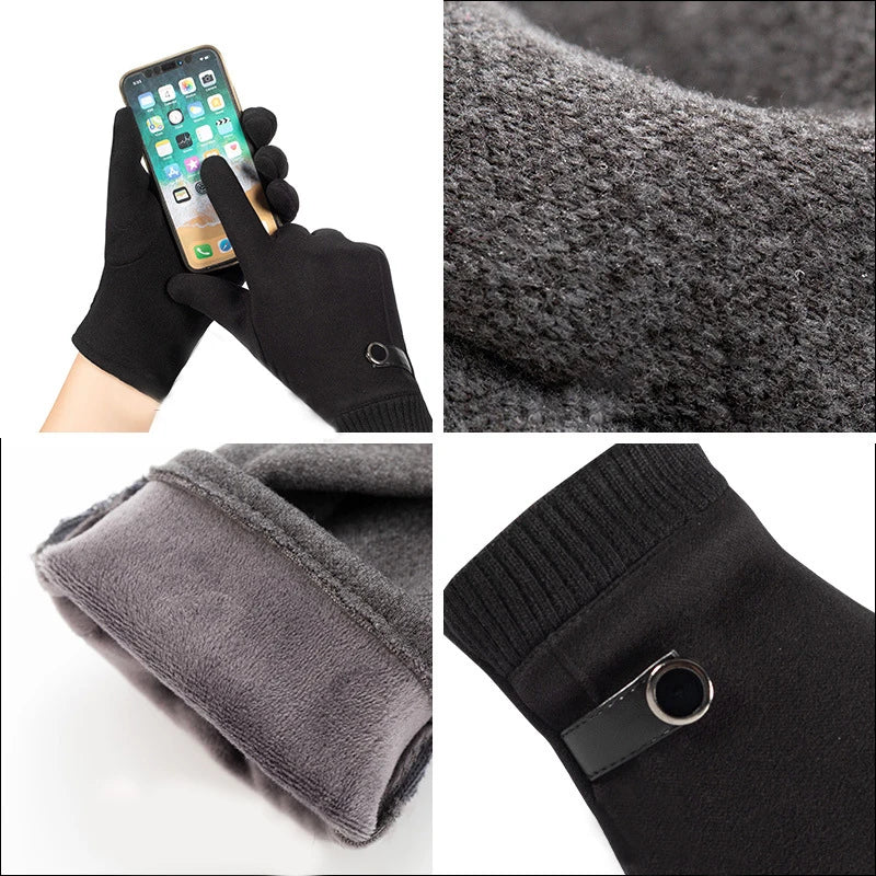 Men Winter Keep Warm Touch Screen Plus Velvet Thicken Fashion Cold Protection Outdoor Cycling Drive Mittens Gloves
