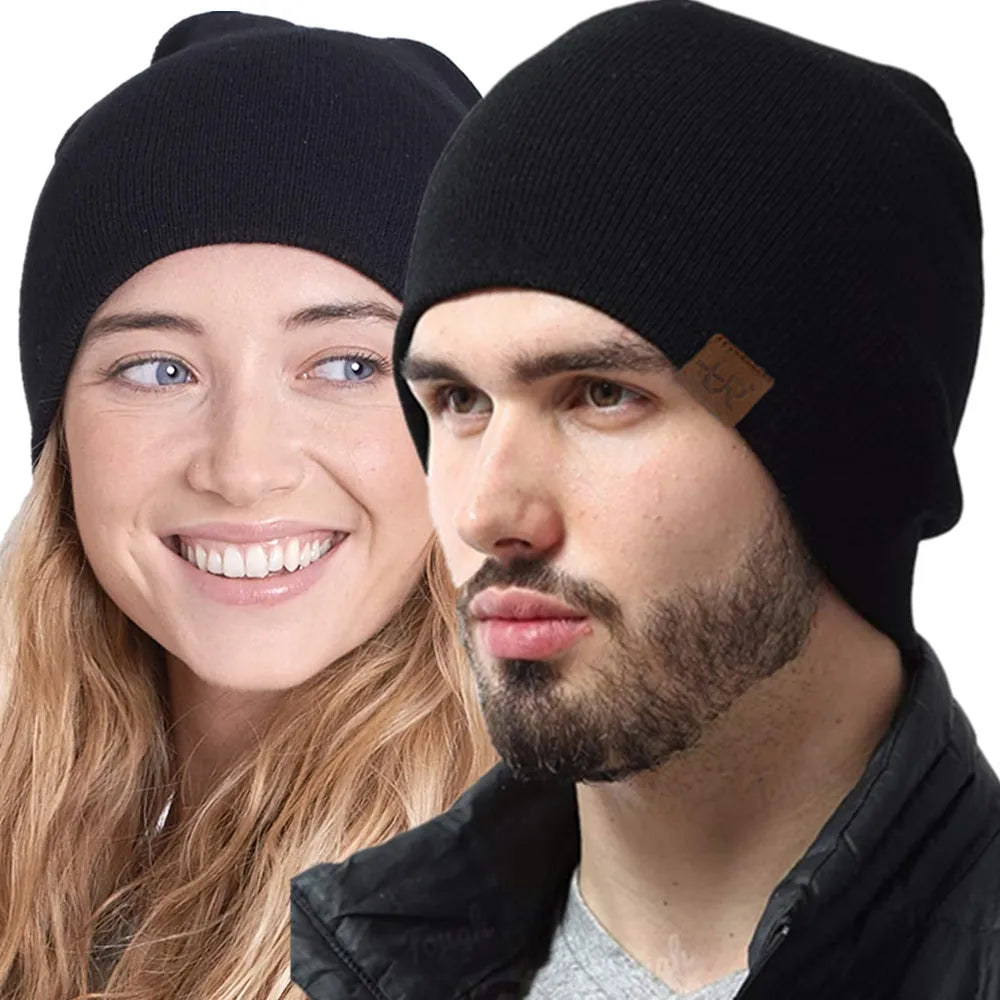 Unisex Solid Color Knitted Hats For Men & Women Beanie Cap Fur Warm Lining