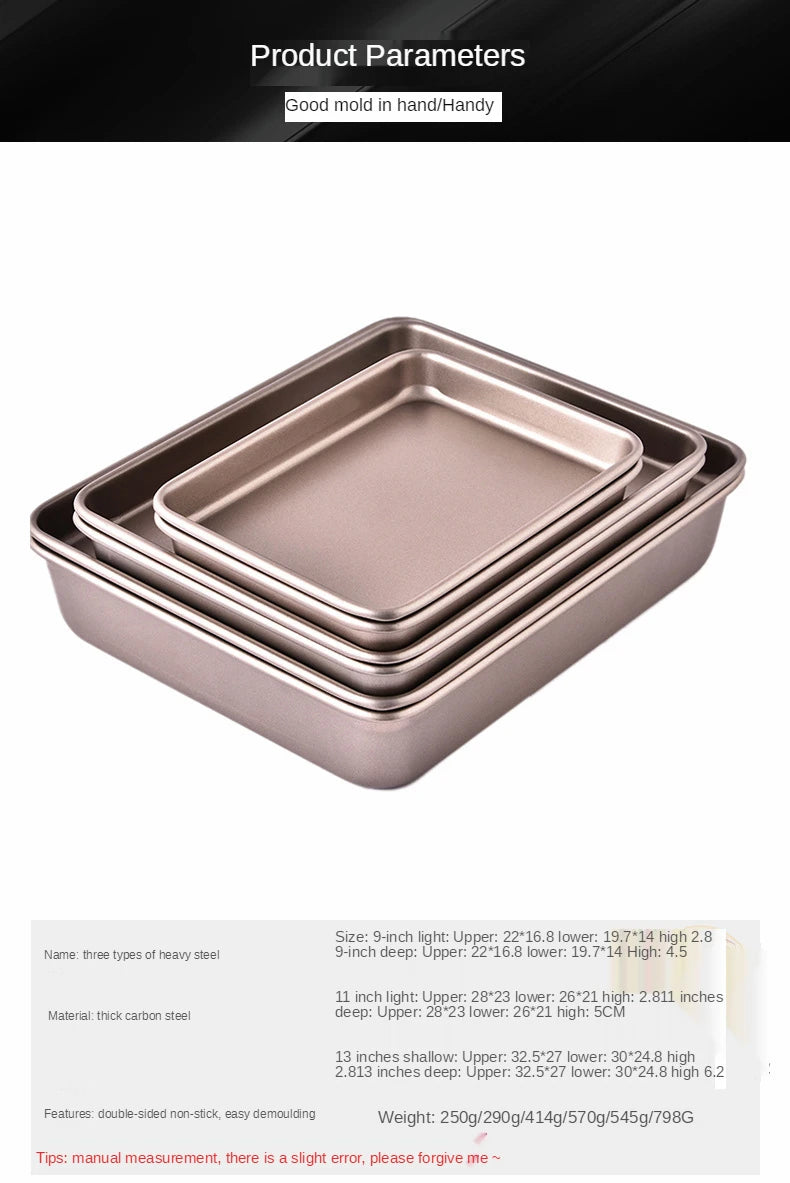 Deep Baking Pan Rectangular Non Stick Carbon Steel Bakeware Biscuit Bread Loaf kit