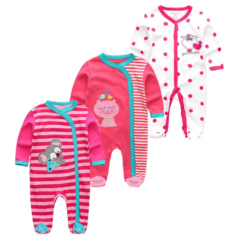 0-12Months Baby Rompers Newborn Pajamas Girls Boys 100% Cotton Long Sleeve 1/2/3 Pieces