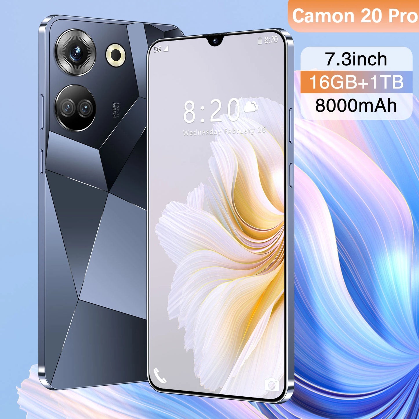 Latest Style Camon 20 Pro Android 13 5G Smartphone 7.3-inch HD Screen 50MP+108MP Camera 16GB+1TB Storage MTK Processor