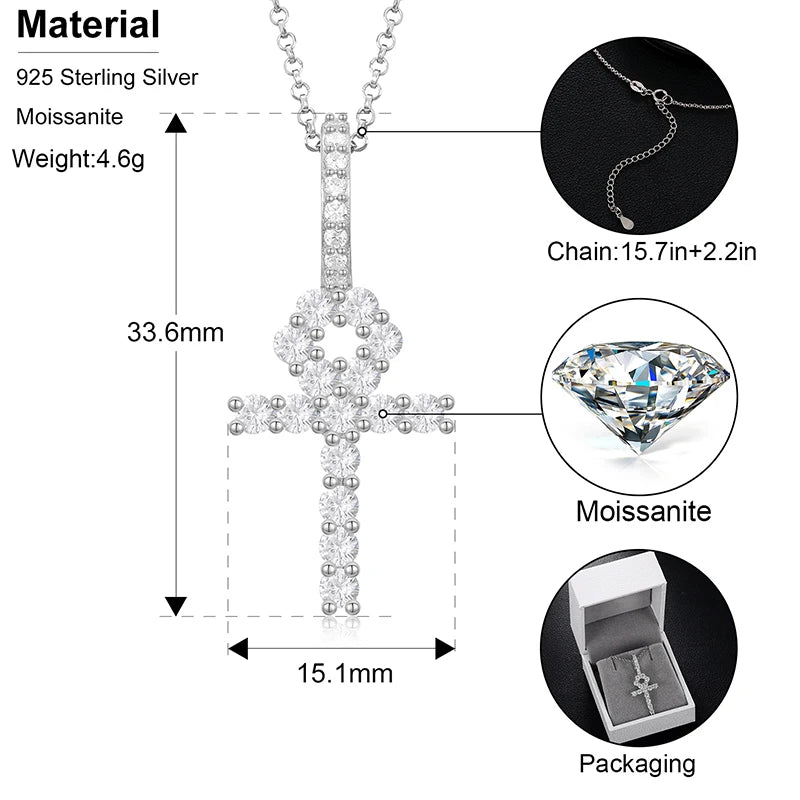 Moissanite Men Women Hip Hop Cross Pendant 925 Sterling Silver Material Fine Jewelry