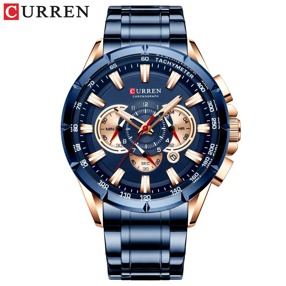 CURREN Men's Luxury Multi-function Quartz Watch Man Stainless Steel Waterproof