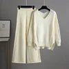 Woman's Sweaters and Wide Leg Pants Two Piece Sets Autumn Winter Thick Warm Tracksuit for Women V-neck Pullovers Casual Trousers