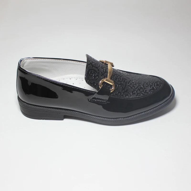 Boys Formal Shoes Black Patent Leather Slip On Round Toes