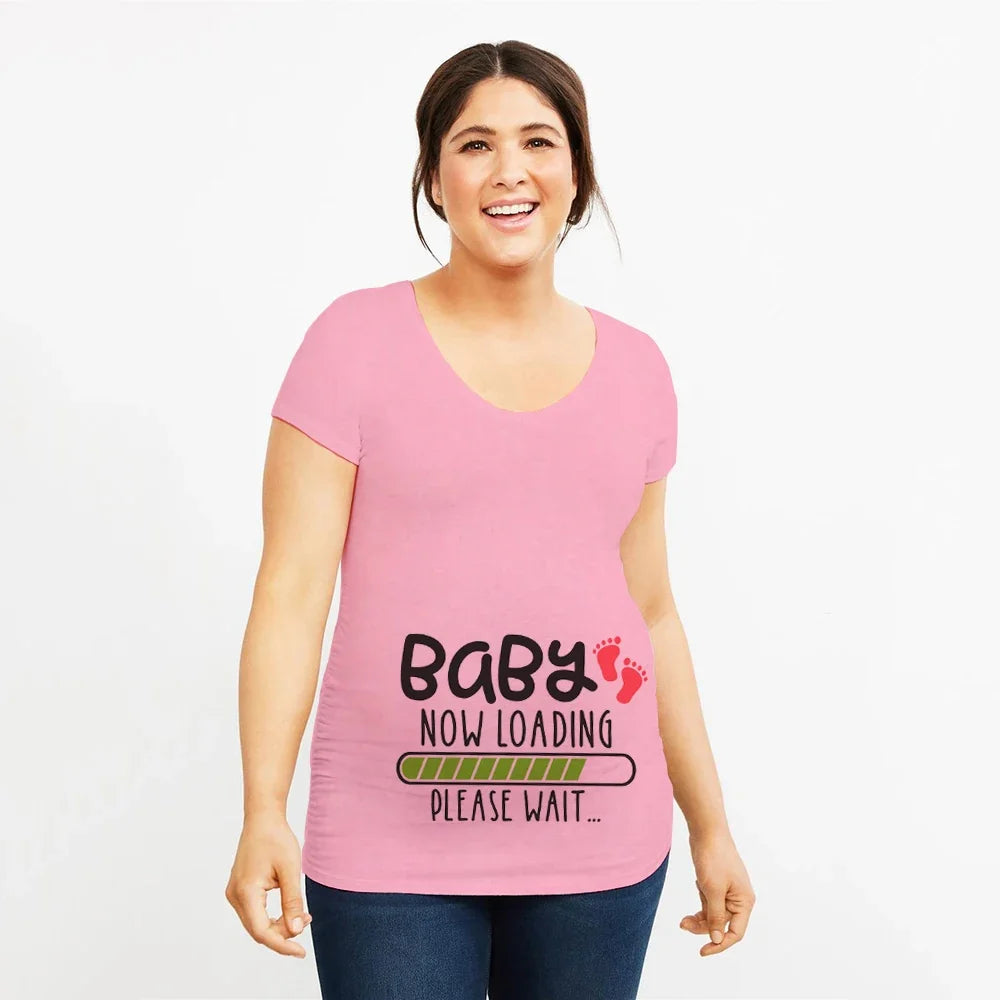 Brand New Women Pregnancy Clothes Baby Now Loading Pls Wait Maternity T-shirt Summer Short Sleeve Pregnant T-shirts