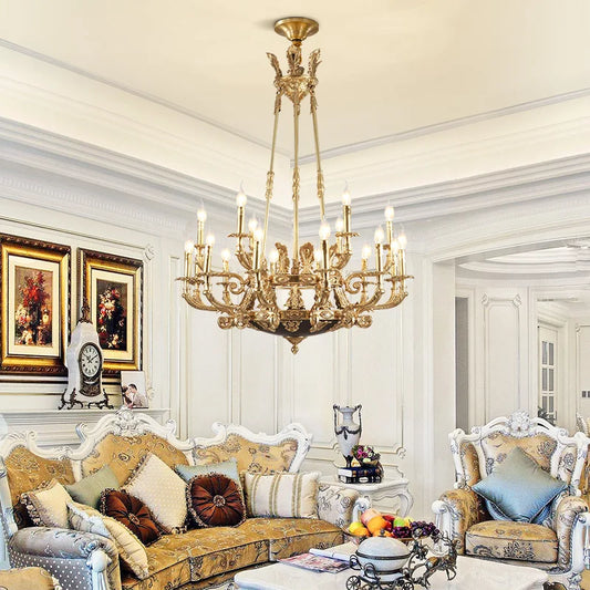 High End Royal Antique Brass Chandelier Mid Century Big Pendant Light Baroque Bronze Copper for Living Room Bedroom