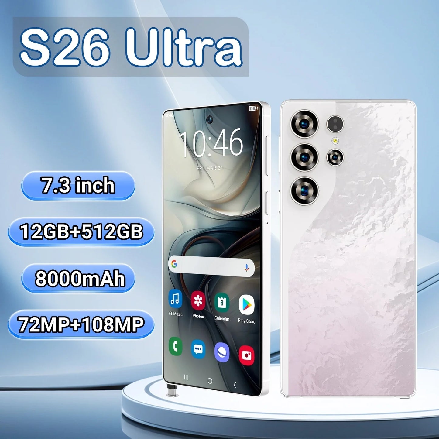S26 Business Smartphone 5G Dual SIM 108MP Rear Camera Ultra HD Display 8000mAh Battery Octa Deca Core MTK Global 512GB Supports