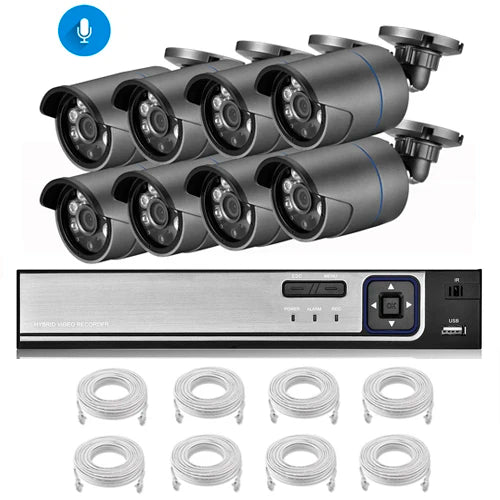 AZISHN 4K 8MP Video Surveillance Set 8CH POE NVR kit AI Human Detection IP Camera Indoor Outdoor Audio Recorder Security System