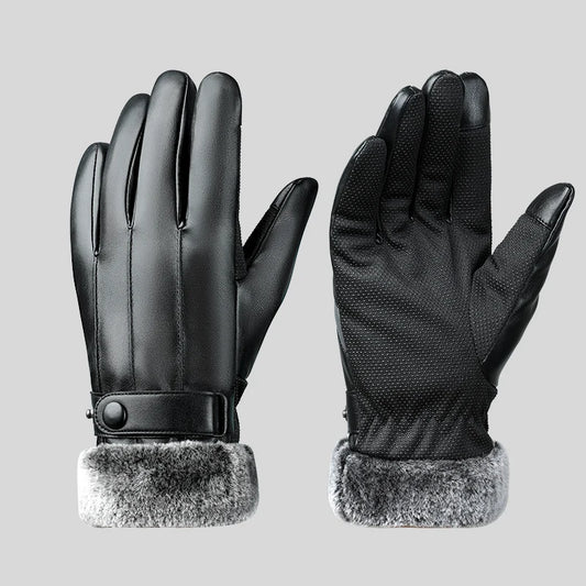 Men Gentleman Thicken Warm Touch Screen Pu Faux Leather Winter Gloves
