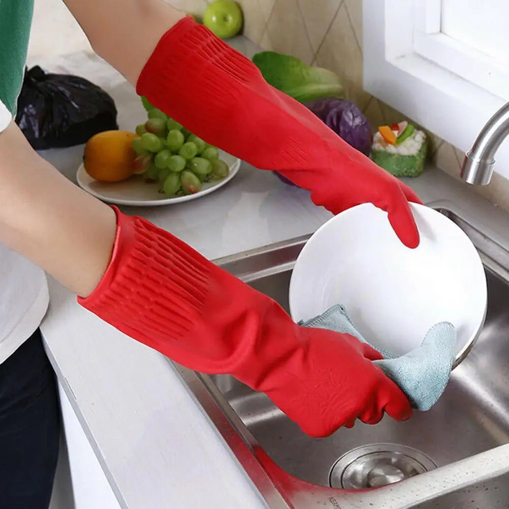 Kitchen Gloves Washing Dishes Cleaning Washing Red Long Rubber Sleeve Waterproof Latex Tool Gloves Gloves D8M5