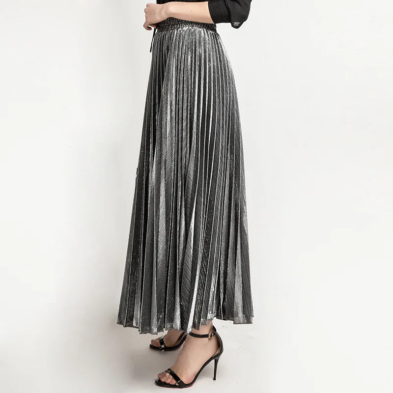 Women's Half Skirt Eco-Friendly Polyester Cotton A-Line Pleated Maxi Casual Skirt