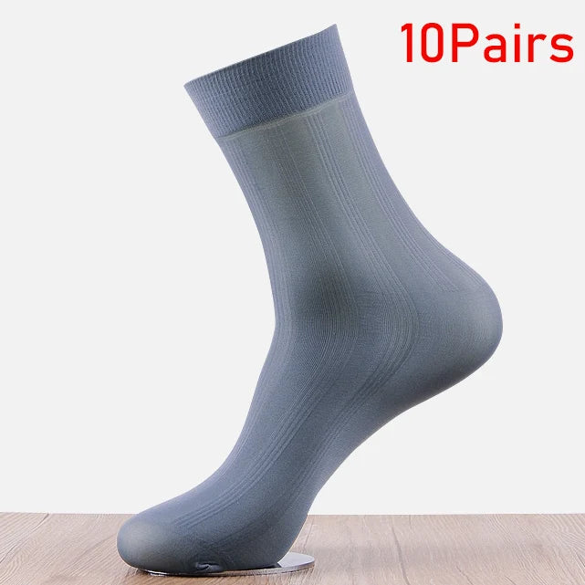 10pairs Bamboo Fiber Silk Men's Summer Socks Thin Stripe Breathable