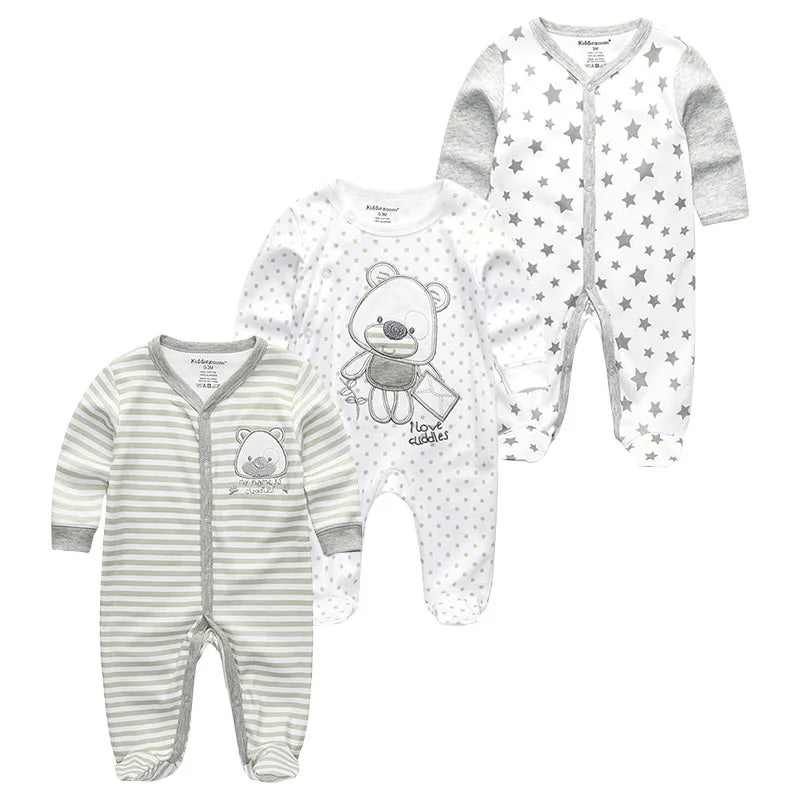 0-12Months Baby Rompers Newborn Pajamas Girls Boys 100% Cotton Long Sleeve 1/2/3 Pieces