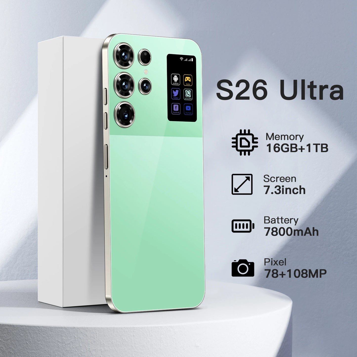 2025 New Original S26 Ultra 5G Smartphone 7.3 Inch HD 16GB+1TB Dual Card Unlocked Android 14.0 Deca Core Global Version Spanish