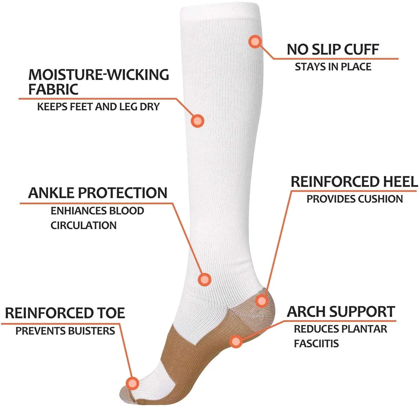 Copper Compression Men Women Socks Anti Fatigue Pain Relief Knee High Stockings 20-30 Athletic Pregnancy