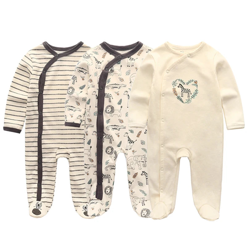 0-12Months Baby Rompers Newborn Pajamas Girls Boys 100% Cotton Long Sleeve 1/2/3 Pieces