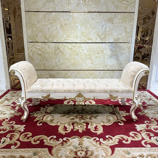 French Fabric Bed End Stool European-style Palace Luxury New Classical Solid Wood Room