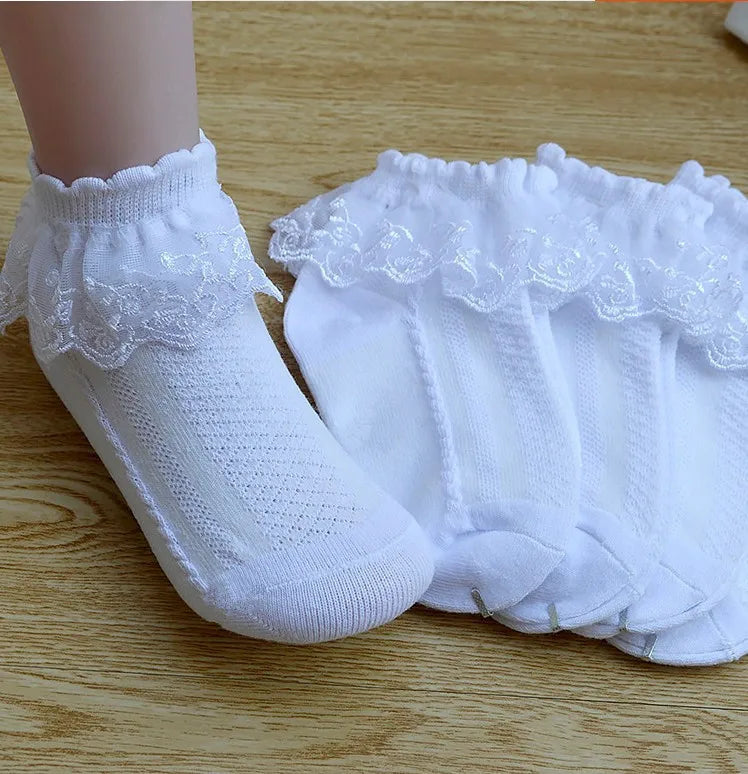 Breathable Cotton Socks with Ruffle Lace