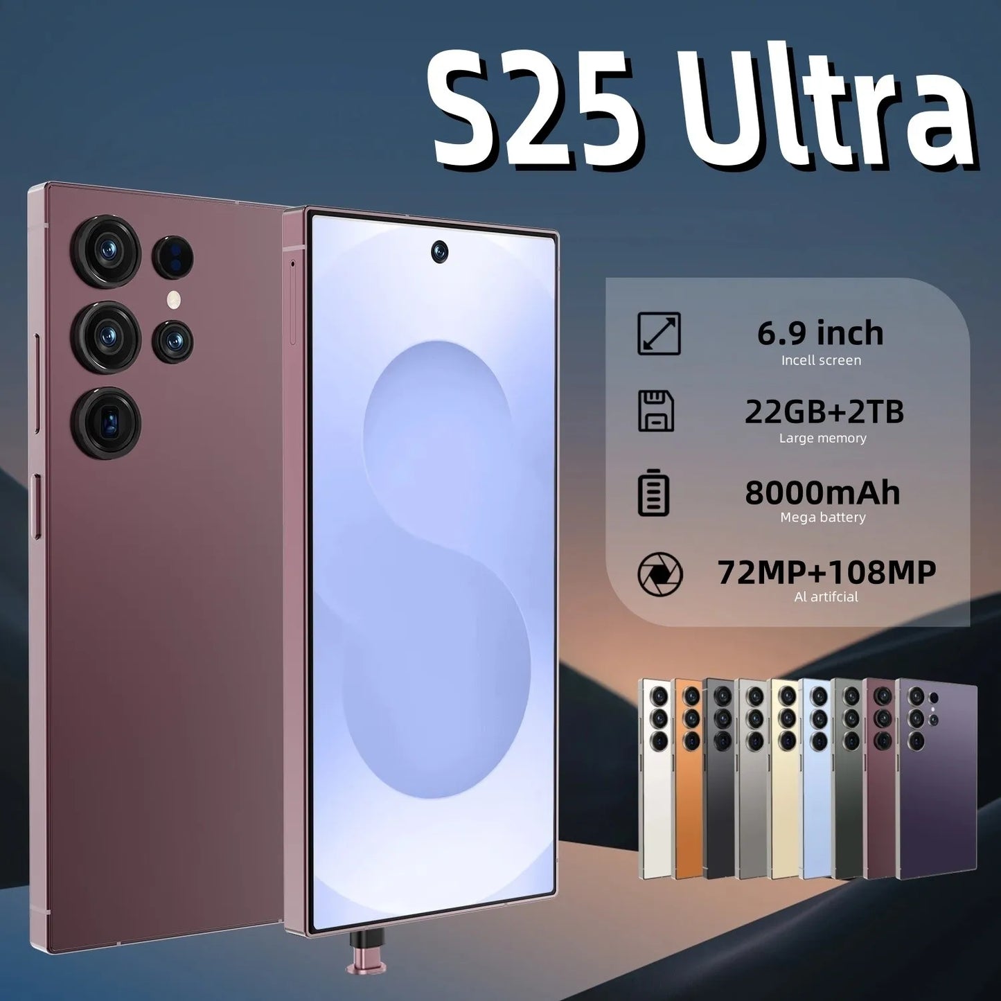 2025 S25 Ultra 5G Smartphone Dual SIM Full HD 6.9 Inch Display Face Recognition 22GB+2TB Android 15 100W Quick Charge Multilingual