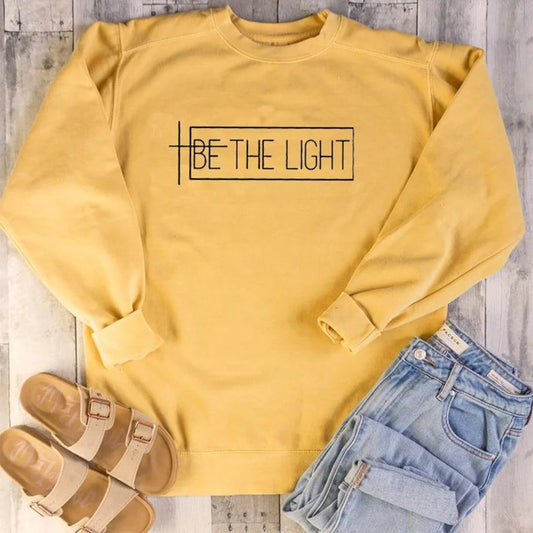 Be The Light 100% Cotton Sweatshirt Casual Inspirational Quote Pullovers Scripture Women Long Sleeve