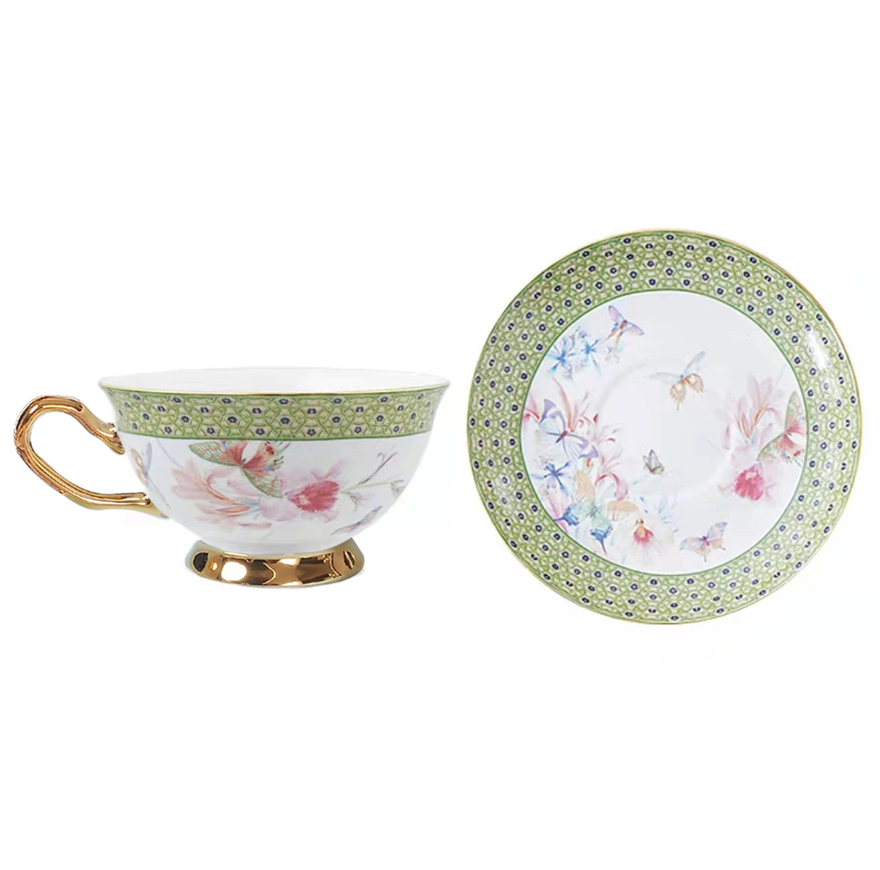 Floral Gold Fine Bone China Porcelain Tableware Coffee & Tea Set Cups and Saucers