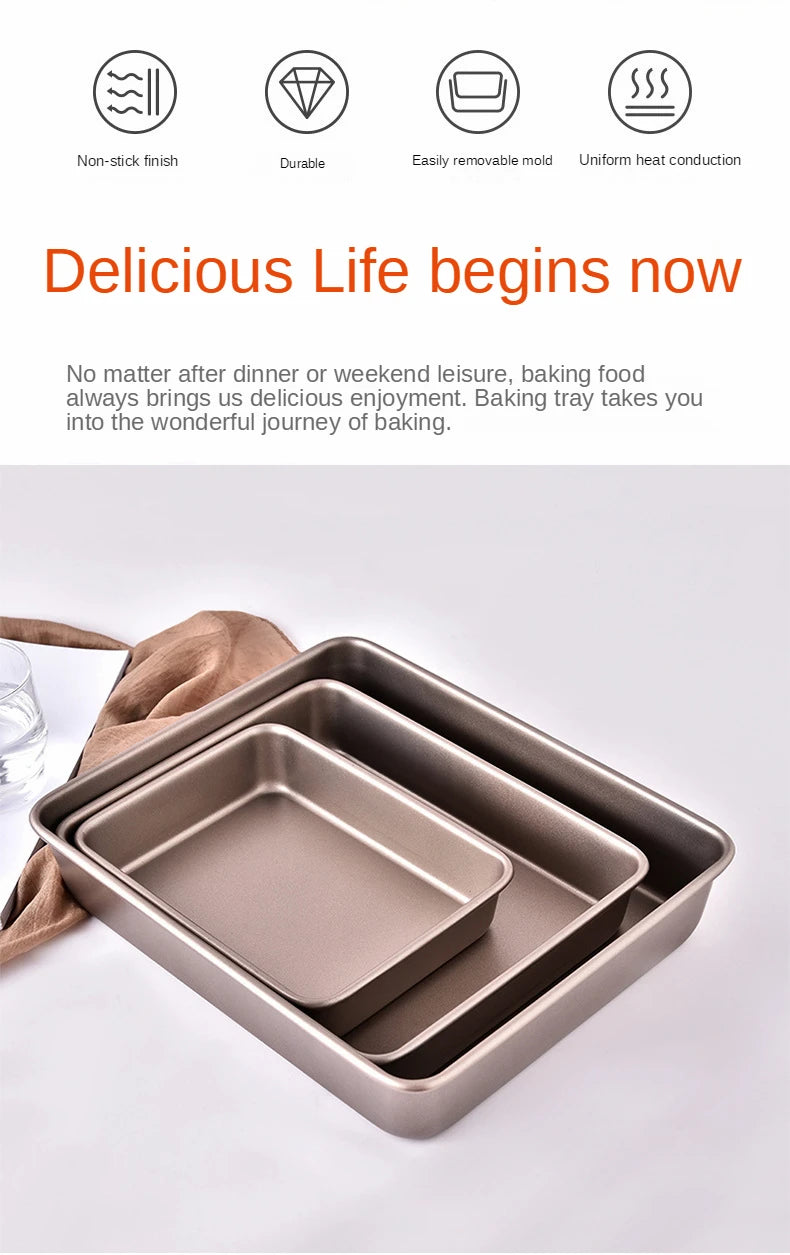 Deep Baking Pan Rectangular Non Stick Carbon Steel Bakeware Biscuit Bread Loaf kit