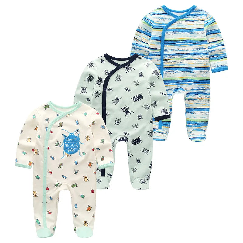 0-12Months Baby Rompers Newborn Pajamas Girls Boys 100% Cotton Long Sleeve 1/2/3 Pieces