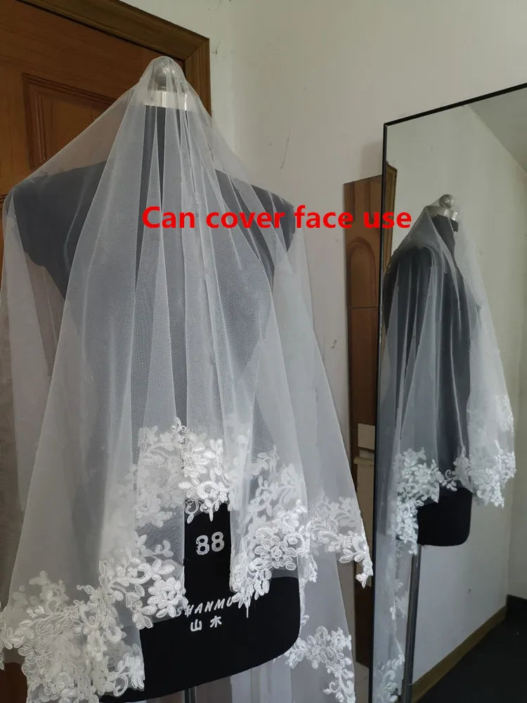 White/Ivory Wedding Veil 3m Long Comb Lace Mantilla Cathedral Bridal Veils