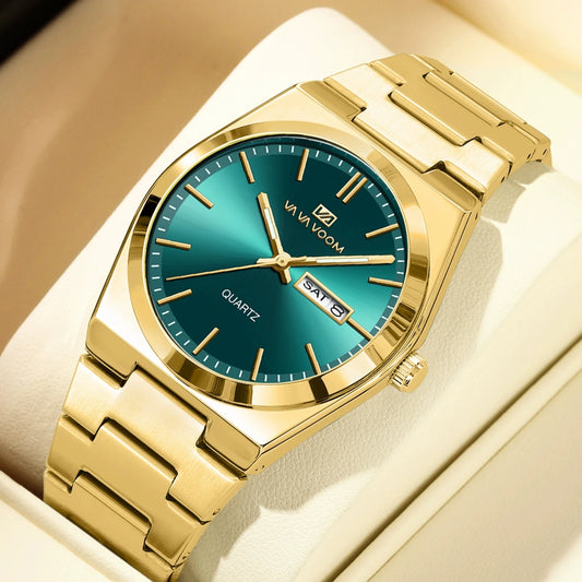 Men's Luxury Quartz Wristwatch Waterproof Luminous Week Date Stainless Steel Men's Watch