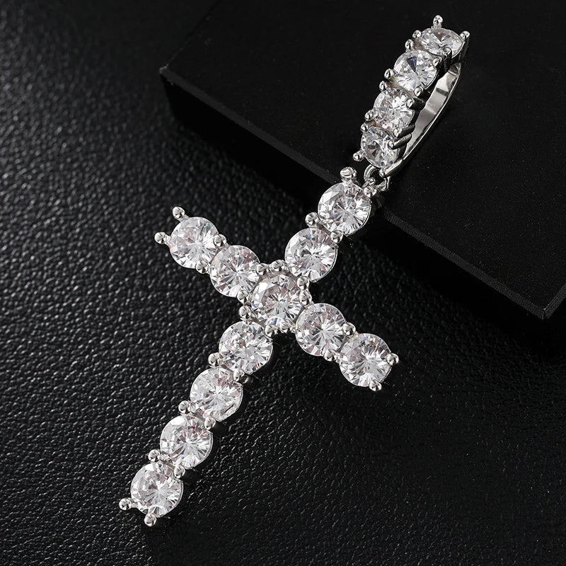 Moissanite Men Women Hip Hop Cross Pendant 925 Sterling Silver Material Fine Jewelry