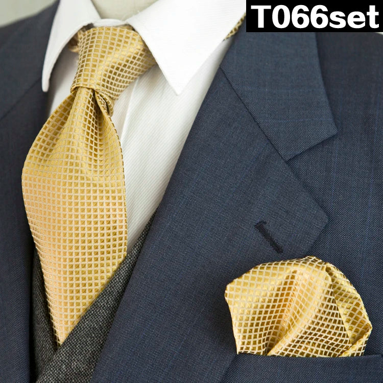Solid Floral Paisley Yellow Gold Men's Ties Neckties 100% Silk Jacquard Woven Tie Sets Pocket Square Party Wedding