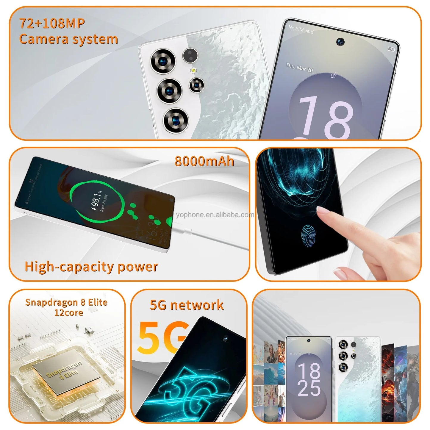 Android Fingerprint Unlock 4G 5g Network 6.6Inch Mobile Phone 5G Smartphone