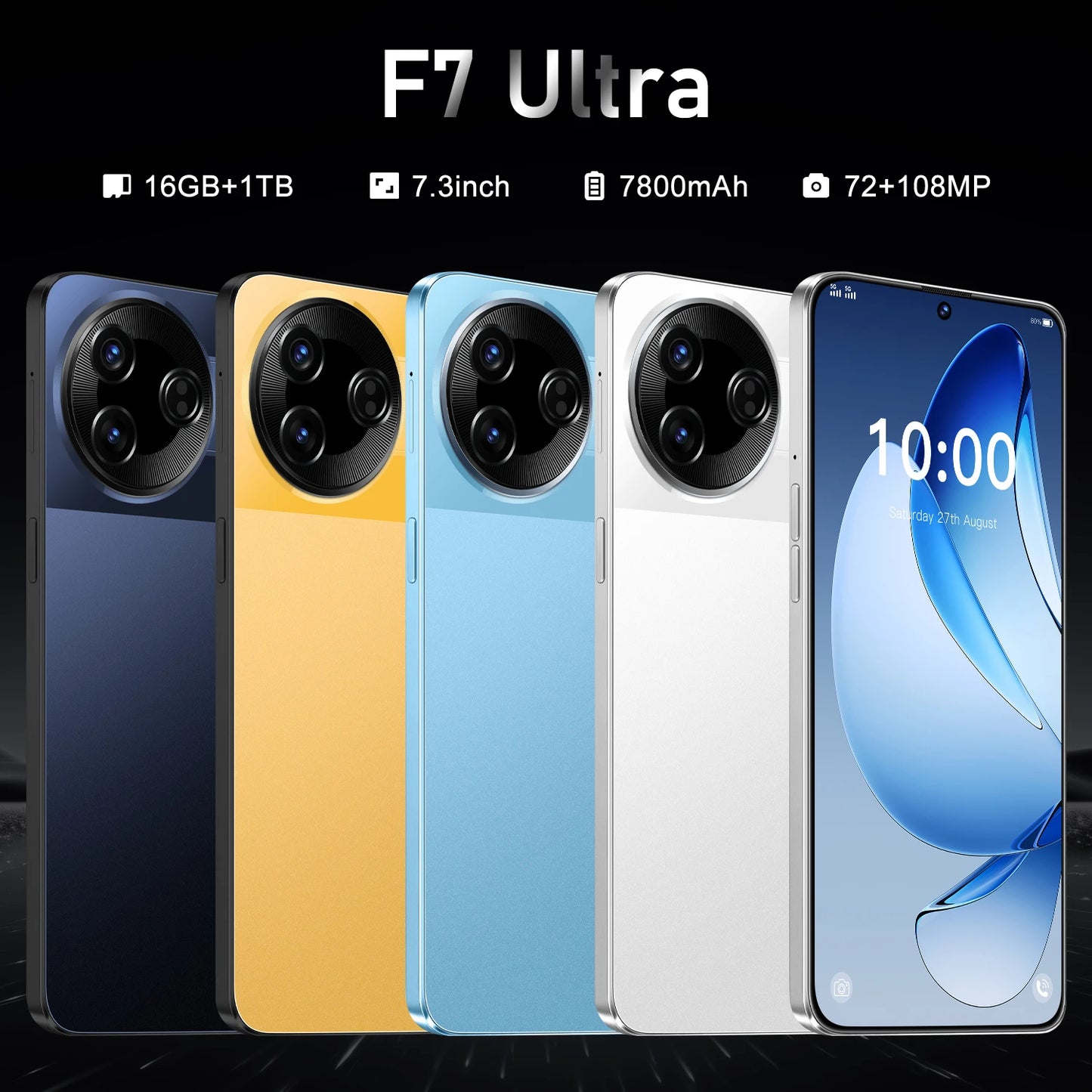 Preferred Ultra 5G F7 - Deca Core CPU 108MP Camera Android 15 System 16GB Large Storage HD Screen LTE CDMA