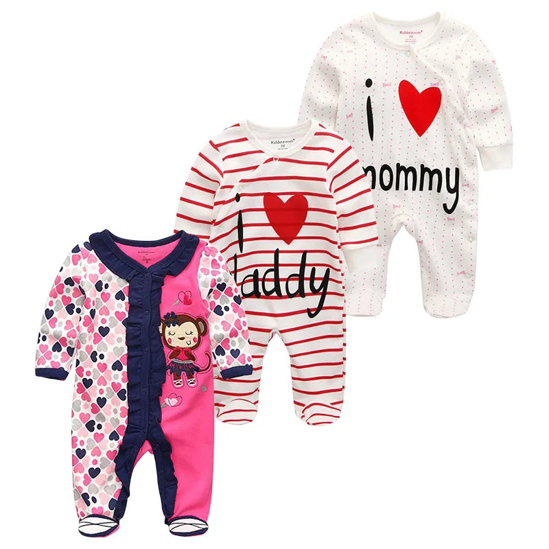 0-12Months Baby Rompers Newborn Pajamas Girls Boys 100% Cotton Long Sleeve 1/2/3 Pieces