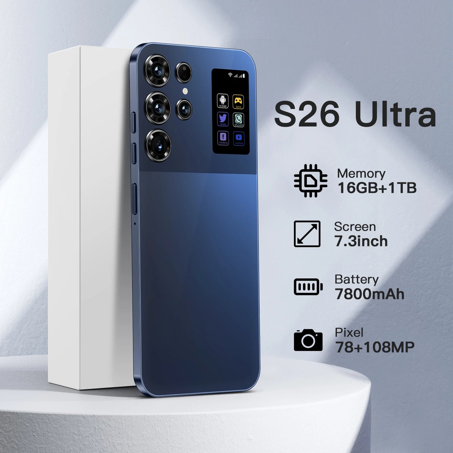 2025 New Original S26 Ultra 5G Smartphone 7.3 Inch HD 16GB+1TB Dual Card Unlocked Android 14.0 Deca Core Global Version Spanish