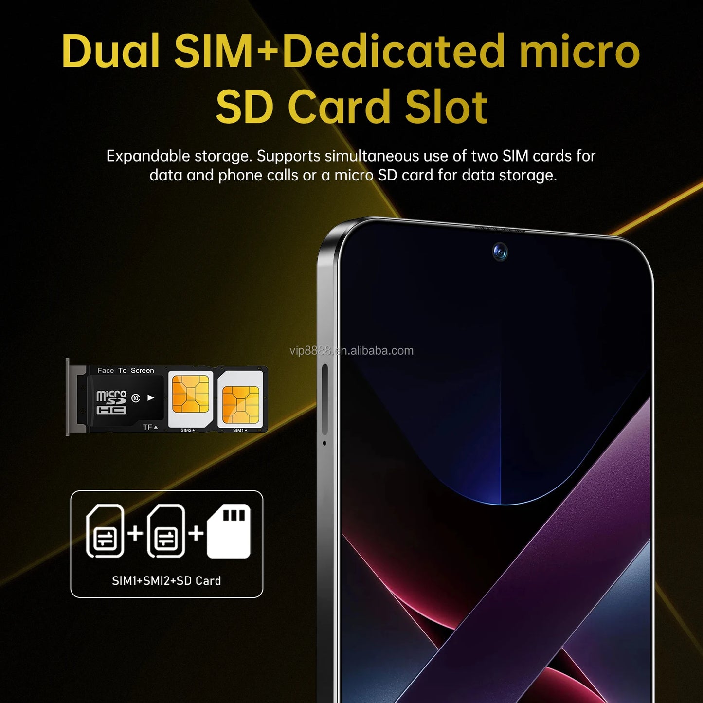 High Quality X7 Pro 16+1TB Smartphone 7.3 Inch Big Screen Android 14 Cellphones Mobile