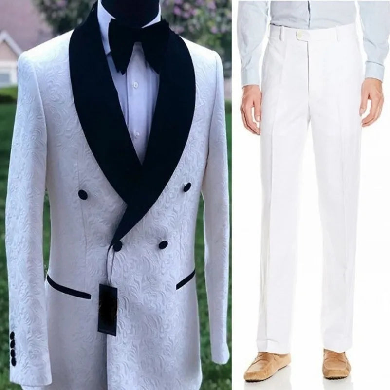 Groom Tuxedos Shawl Satin Lapel Men Suits 2 Pieces Wedding Bridegroom (Jacket + Pants + Tie)