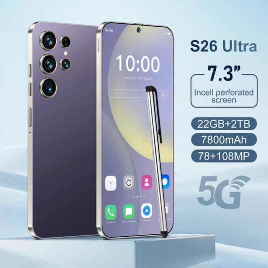 S26 Ultra 7.3 Inch 5G Smartphone 22GB+2TB Unlocked Dual SIM 72+108MP HD Android 14 100W Quick for Gaming 72+108MP Android 14