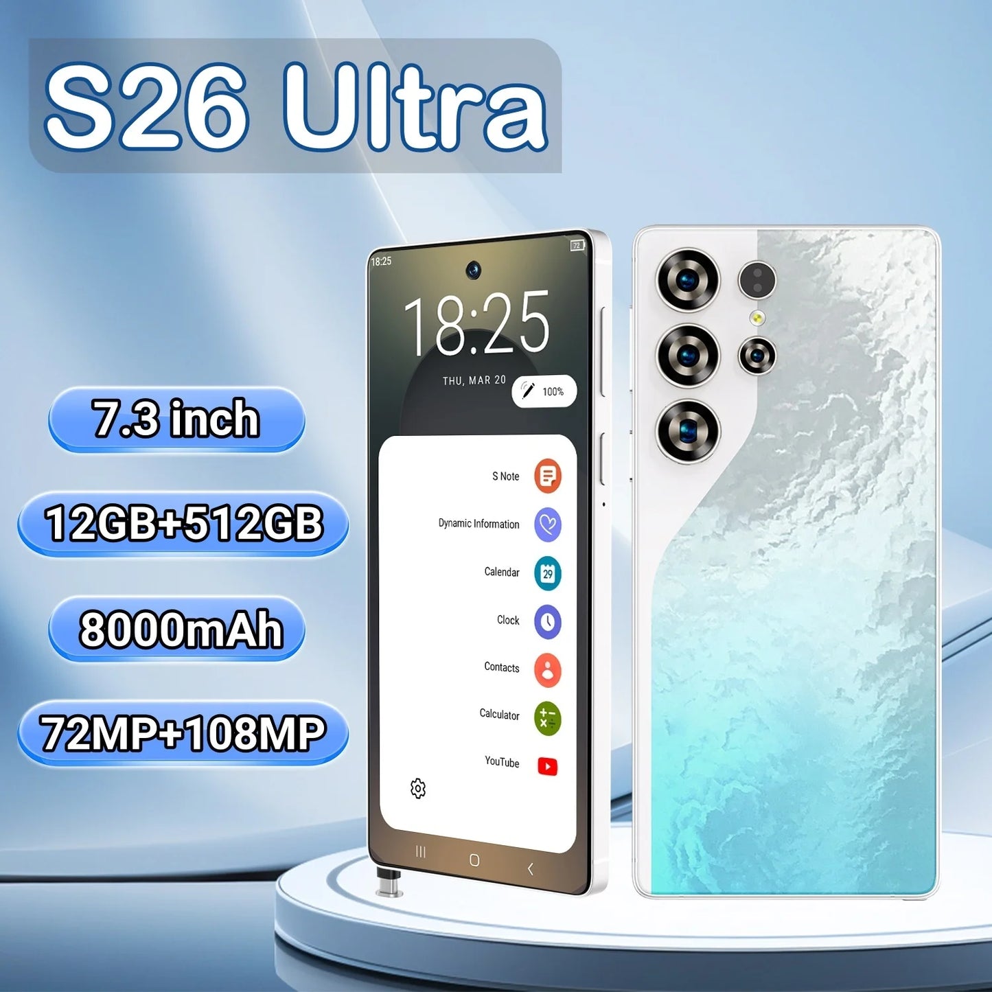 S26 Business Smartphone 5G Dual SIM 108MP Rear Camera Ultra HD Display 8000mAh Battery Octa Deca Core MTK Global 512GB Supports
