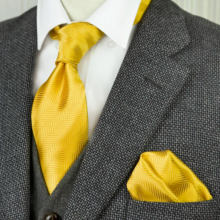 Solid Floral Paisley Yellow Gold Men's Ties Neckties 100% Silk Jacquard Woven Tie Sets Pocket Square Party Wedding
