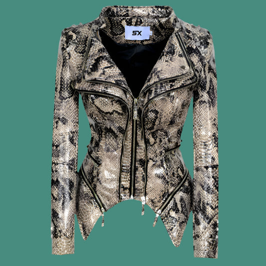 Fashion Women Smooth Motorcycle PU Leather Faux Jacket Long Sleeve