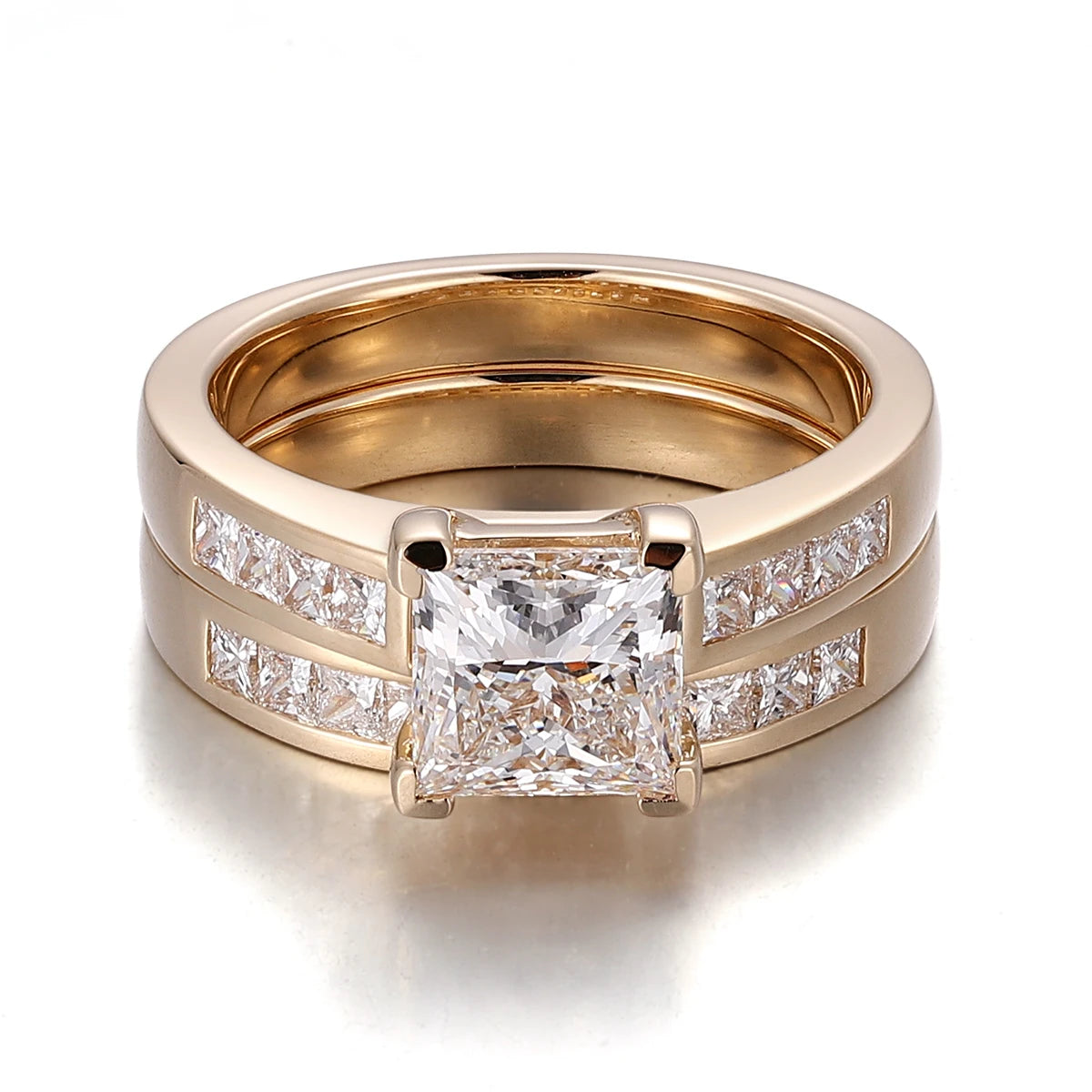 Luxurious 18K Yellow Gold Princess Cut DEF VVS Lab Grown Diamond IGI Certified Fine Jewelry Rings Set Custom Ring Design for Men