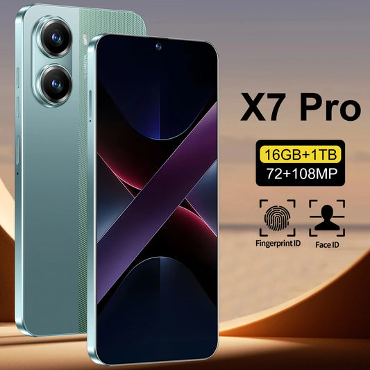 High Quality X7 Pro 16+1TB Smartphone 7.3 Inch Big Screen Android 14 Cellphones Mobile