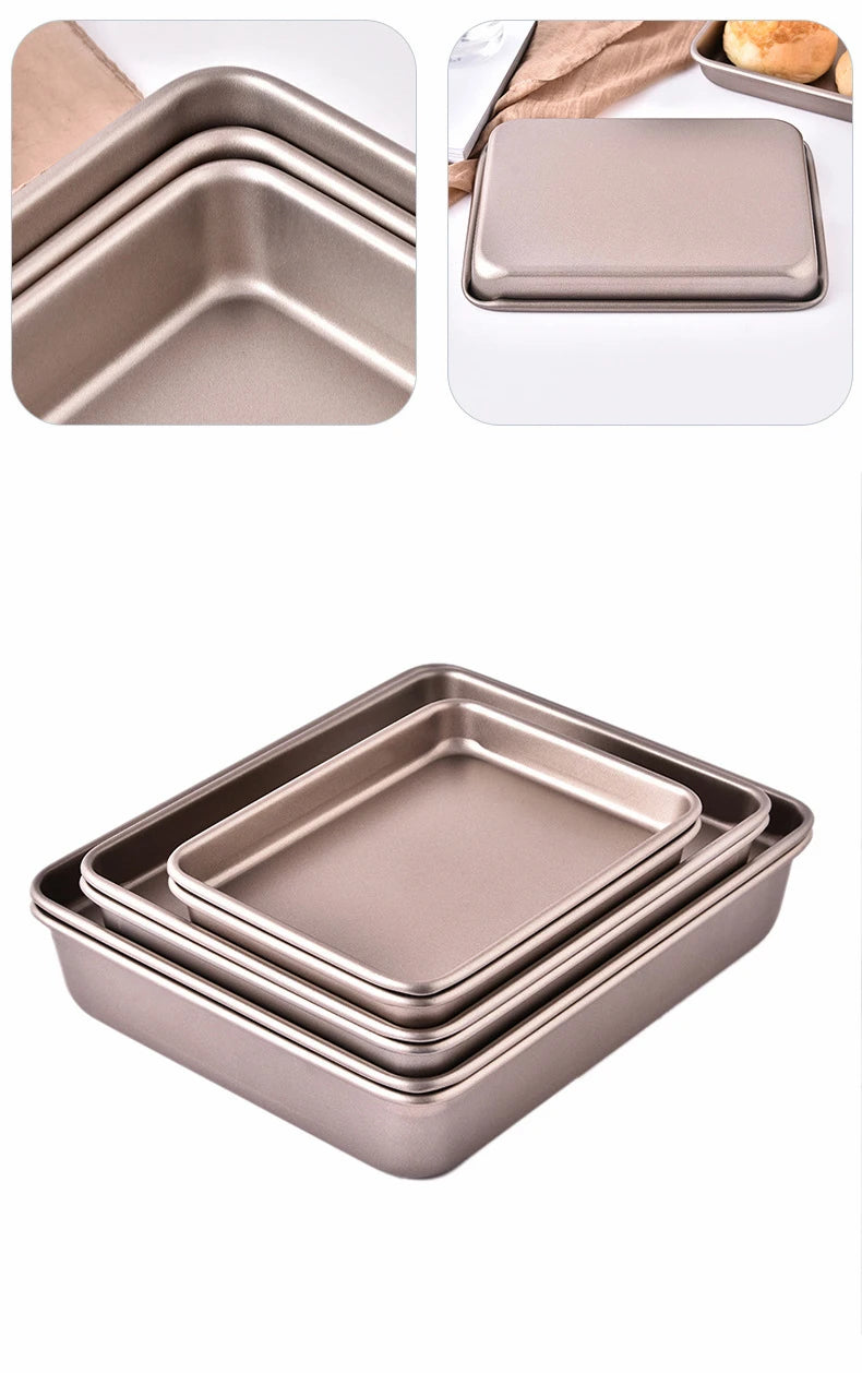 Deep Baking Pan Rectangular Non Stick Carbon Steel Bakeware Biscuit Bread Loaf kit