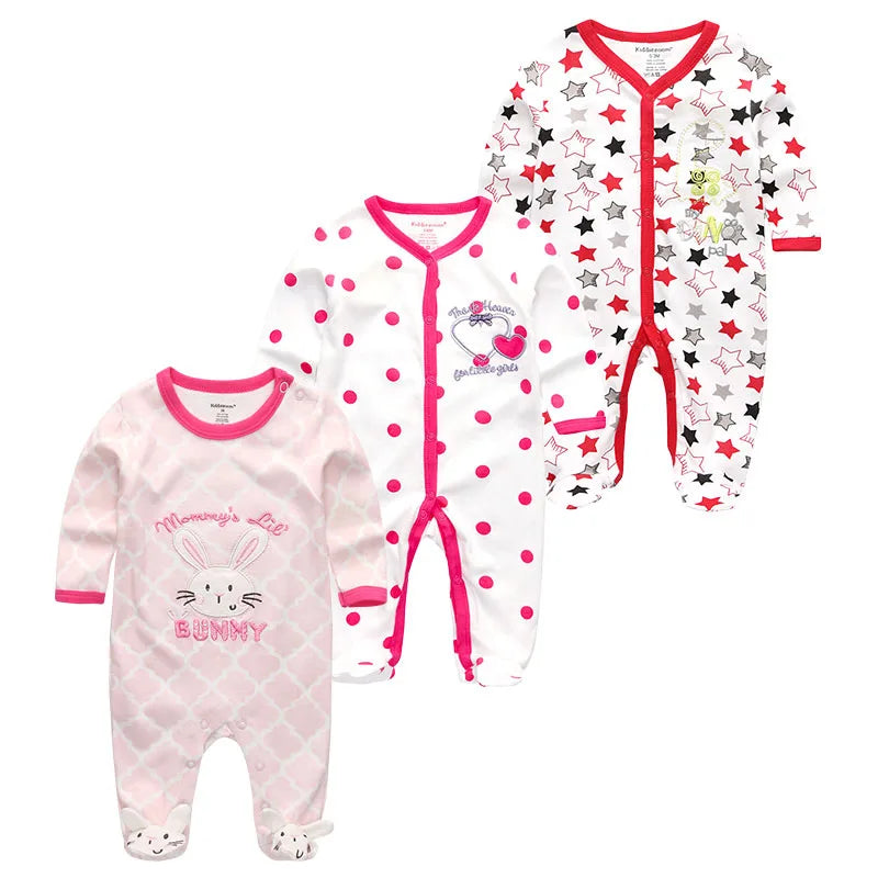 0-12Months Baby Rompers Newborn Pajamas Girls Boys 100% Cotton Long Sleeve 1/2/3 Pieces